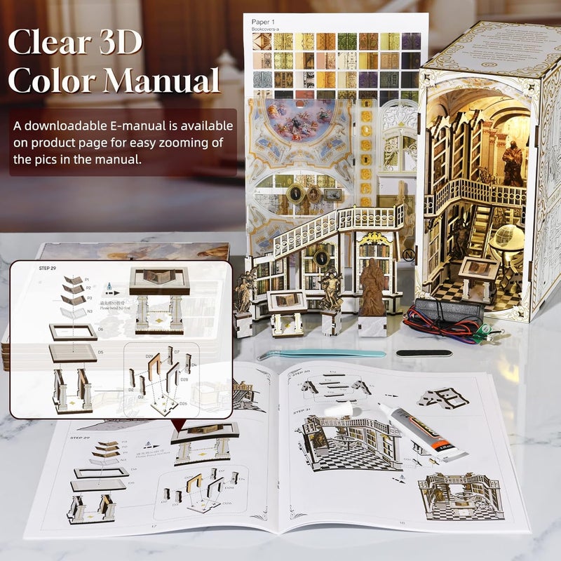 MiniCity Book Nook Kit, DIY Miniature Dollhouse Booknook Kit, 3D Wooden Puzzle Bookend Bookshelf Insert Decor with LED Light for Teens and Adults (Library of Gods) - Image 5